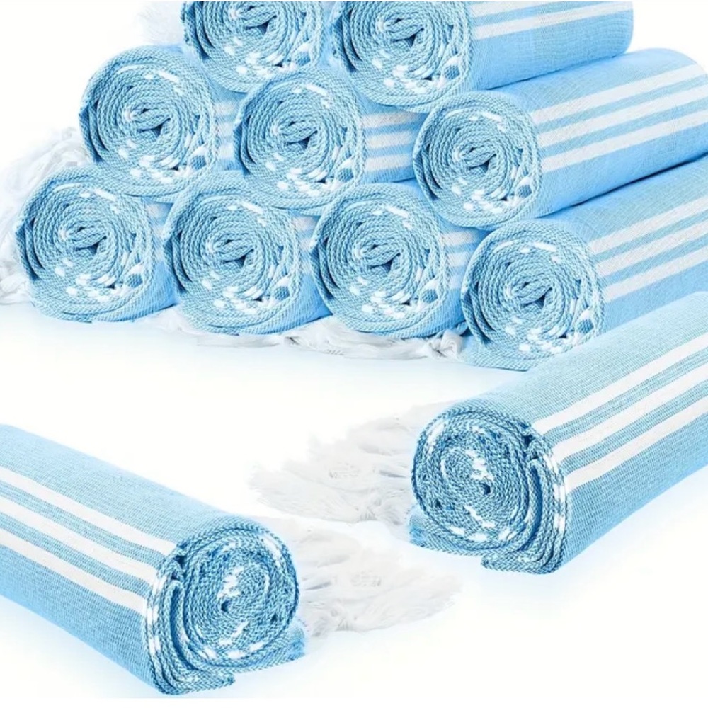 Turkish Turquoise Striped Beach Towel. 100% cotton. Large size.